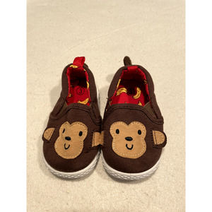 Walmart Brand Infant Toddler Boys Slip On Shoes Brown Canvas Monkey Size 3 NEW